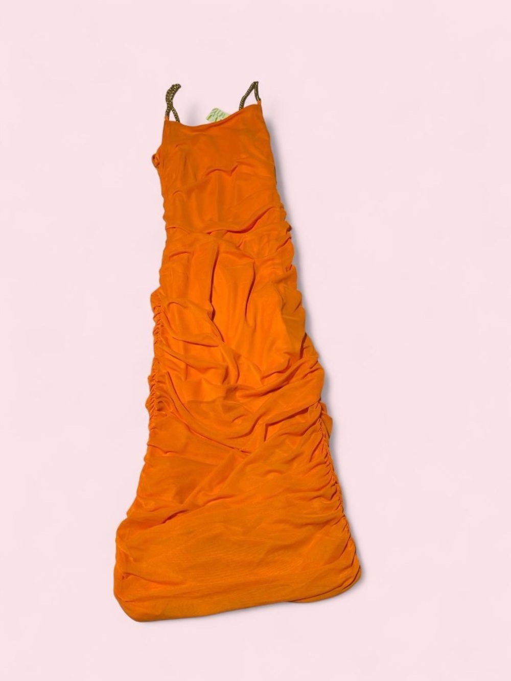 Almost Famous Bright Orange Ruched Maxi Dress with Spaghetti Straps